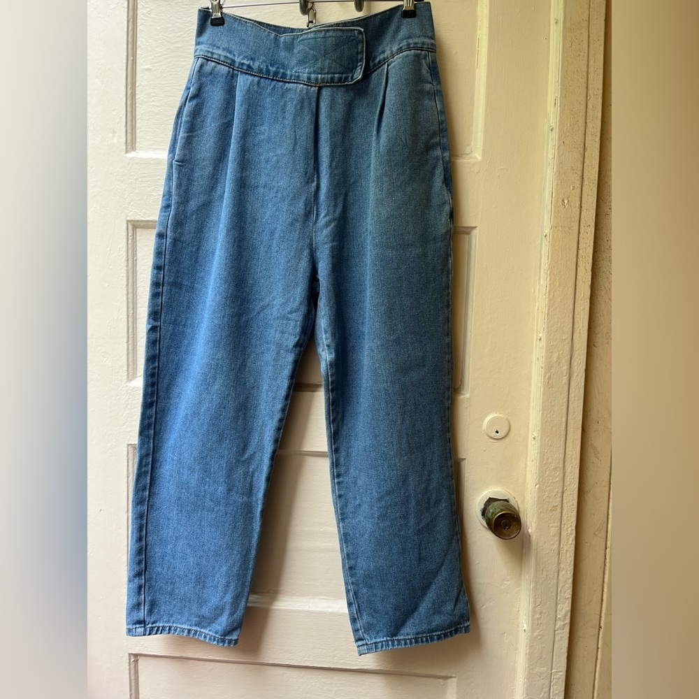 Vintage 90s dazy low rise velcro tab front zip fly blue wash denim jeans small